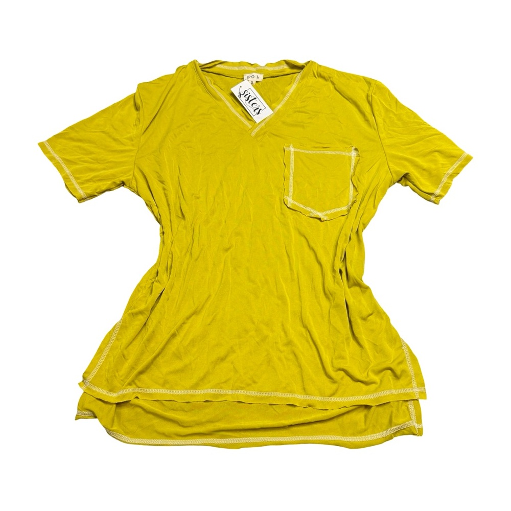 ✨ POL V-Neck Pocket Tee Raw Seam Hi-Low Top Small ✨